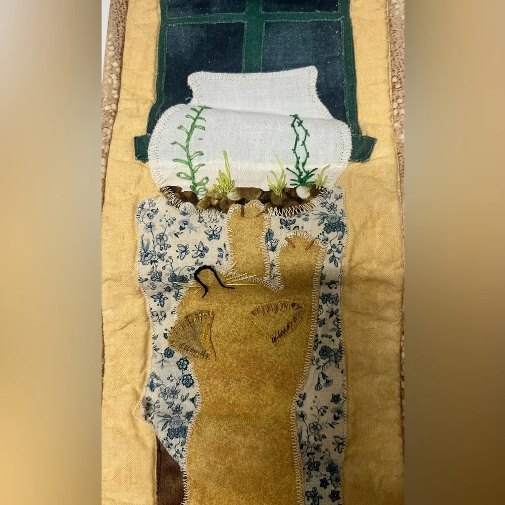 Small quilted cat tapestry, fabric art